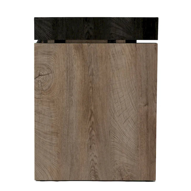 Bureau d'écriture transitionnel de style ferme moderne noir/naturel avec finition bicolore et pieds en fer, pour 1 personne