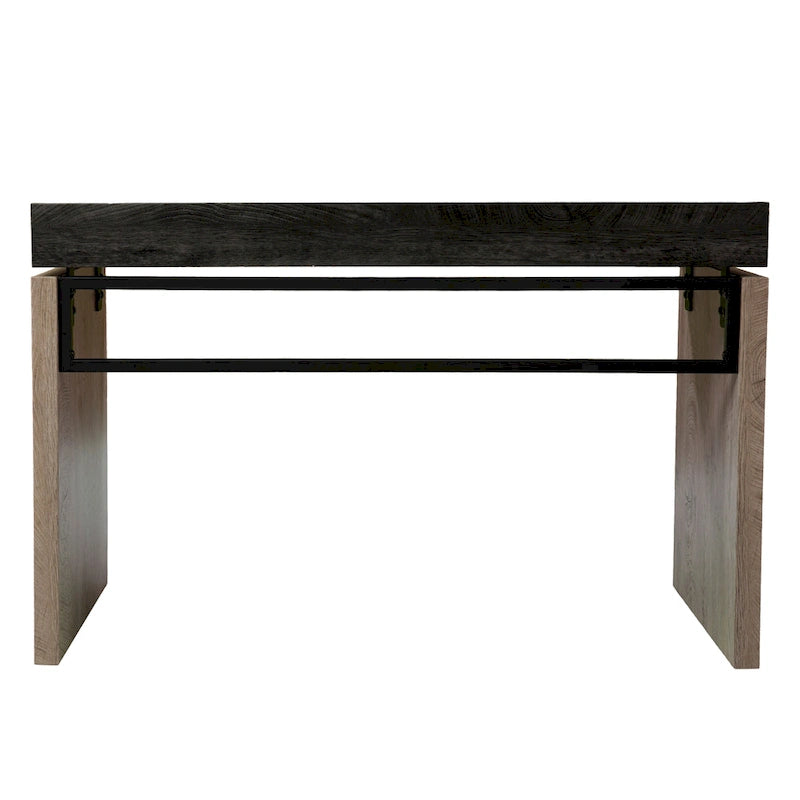 Bureau d'écriture transitionnel de style ferme moderne noir/naturel avec finition bicolore et pieds en fer, pour 1 personne