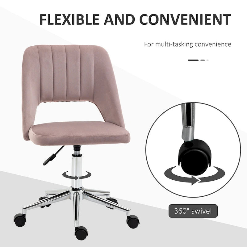 Chaise de bureau pivotante sans accoudoirs en velours rose/bleu/gris/blanc avec dossier mi-hauteur, hauteur réglable et ouverture dorsale respirante, pour 1 personne