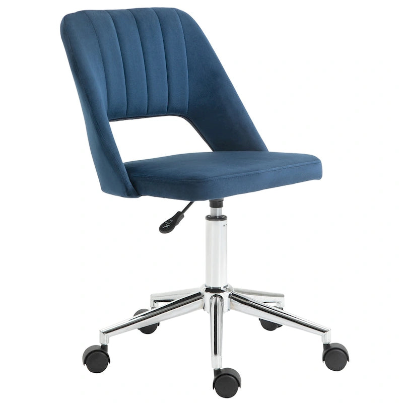 Chaise de bureau pivotante sans accoudoirs en velours rose/bleu/gris/blanc avec dossier mi-hauteur, hauteur réglable et ouverture dorsale respirante, pour 1 personne