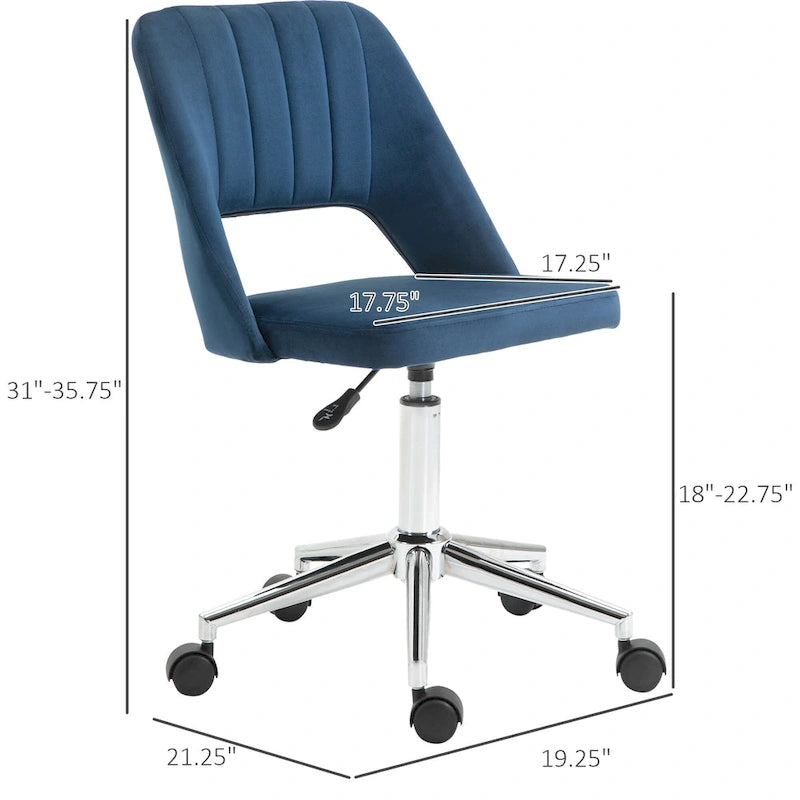 Chaise de bureau pivotante sans accoudoirs en velours rose/bleu/gris/blanc avec dossier mi-hauteur, hauteur réglable et ouverture dorsale respirante, pour 1 personne