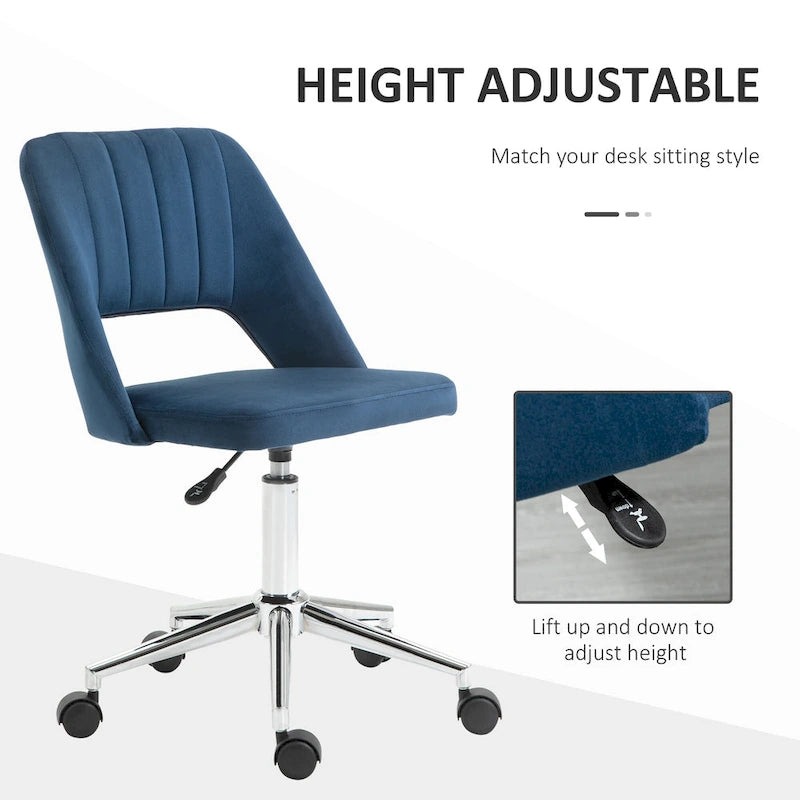 Chaise de bureau pivotante sans accoudoirs en velours rose/bleu/gris/blanc avec dossier mi-hauteur, hauteur réglable et ouverture dorsale respirante, pour 1 personne