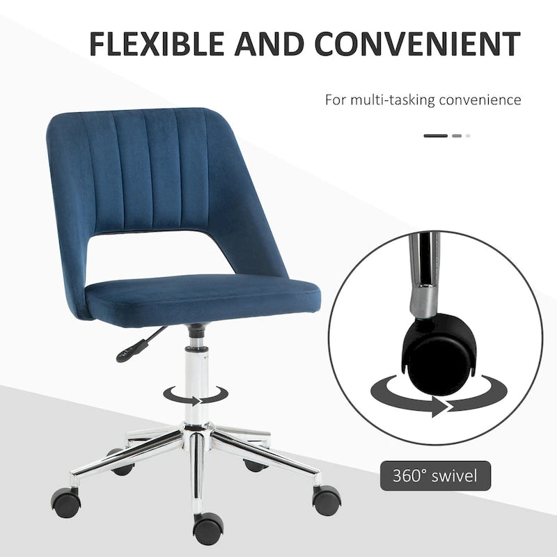 Chaise de bureau pivotante sans accoudoirs en velours rose/bleu/gris/blanc avec dossier mi-hauteur, hauteur réglable et ouverture dorsale respirante, pour 1 personne