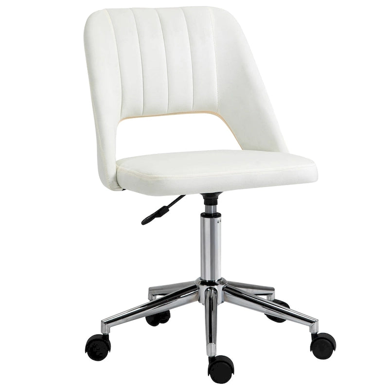 Chaise de bureau pivotante sans accoudoirs en velours rose/bleu/gris/blanc avec dossier mi-hauteur, hauteur réglable et ouverture dorsale respirante, pour 1 personne