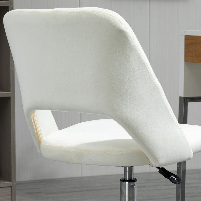 Chaise de bureau pivotante sans accoudoirs en velours rose/bleu/gris/blanc avec dossier mi-hauteur, hauteur réglable et ouverture dorsale respirante, pour 1 personne