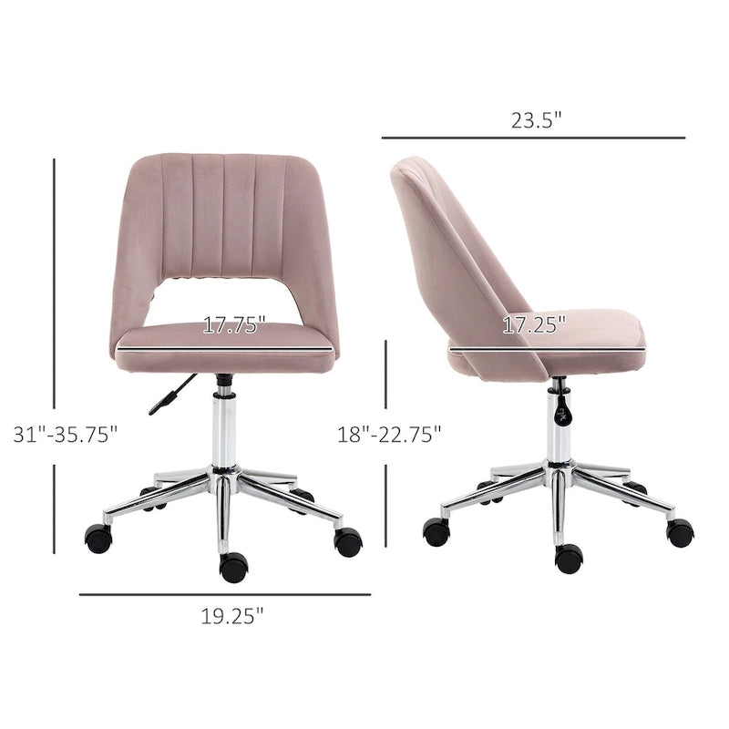 Chaise de bureau pivotante sans accoudoirs en velours rose/bleu/gris/blanc avec dossier mi-hauteur, hauteur réglable et ouverture dorsale respirante, pour 1 personne