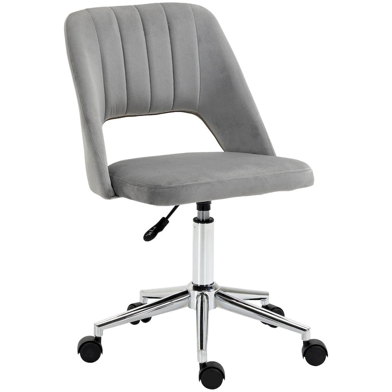Chaise de bureau pivotante sans accoudoirs en velours rose/bleu/gris/blanc avec dossier mi-hauteur, hauteur réglable et ouverture dorsale respirante, pour 1 personne