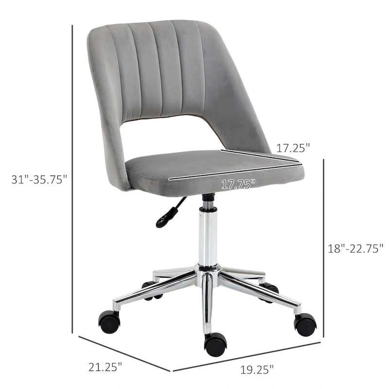 Chaise de bureau pivotante sans accoudoirs en velours rose/bleu/gris/blanc avec dossier mi-hauteur, hauteur réglable et ouverture dorsale respirante, pour 1 personne