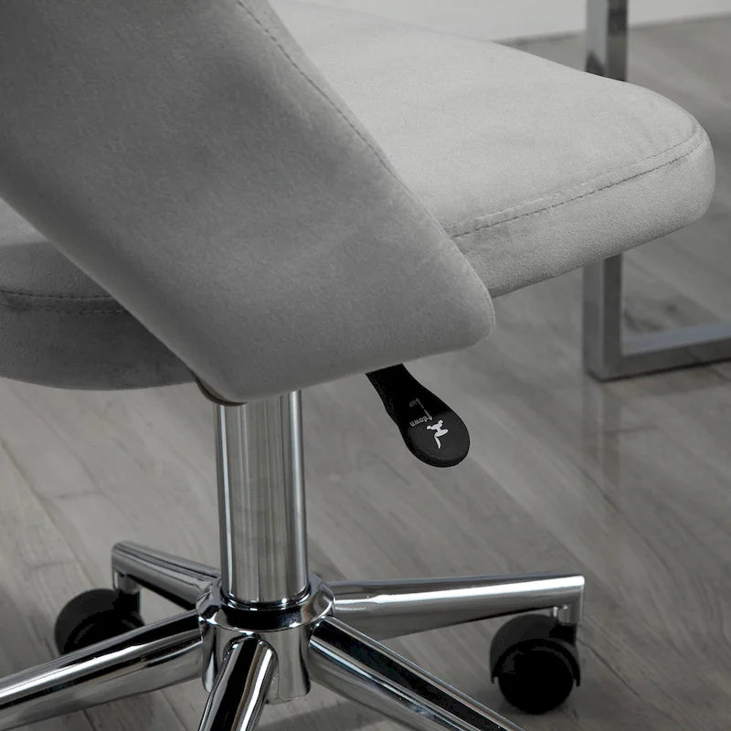 Chaise de bureau pivotante sans accoudoirs en velours rose/bleu/gris/blanc avec dossier mi-hauteur, hauteur réglable et ouverture dorsale respirante, pour 1 personne