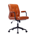 Chaise de bureau mi-hauteur en similicuir PU marron/blanc/noir avec dossier capitonné, hauteur réglable, inclinaison centrale et accoudoirs rembourrés, pour 1 personne