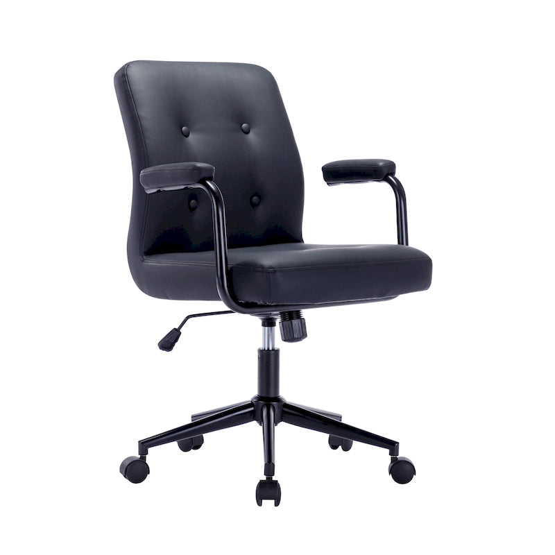 Chaise de bureau mi-hauteur en similicuir PU marron/blanc/noir avec dossier capitonné, hauteur réglable, inclinaison centrale et accoudoirs rembourrés, pour 1 personne
