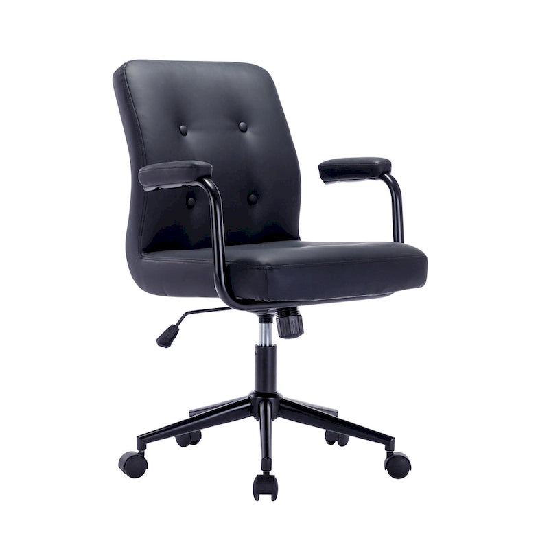 Chaise de bureau mi-hauteur en similicuir PU marron/blanc/noir avec dossier capitonné, hauteur réglable, inclinaison centrale et accoudoirs rembourrés, pour 1 personne