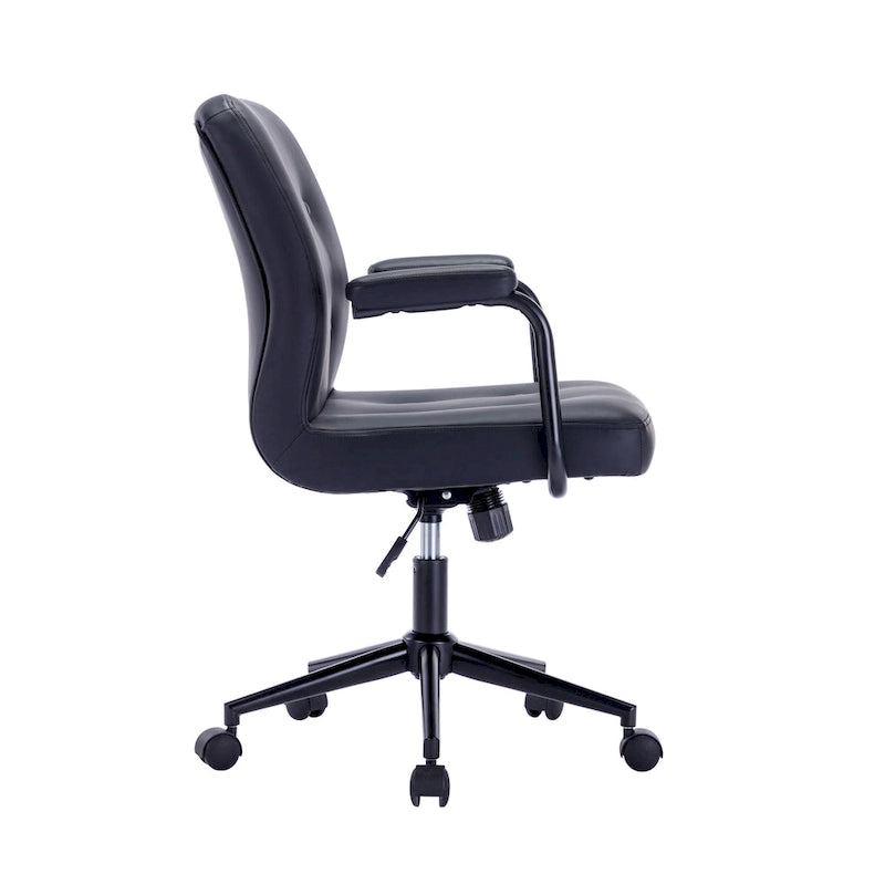 Chaise de bureau mi-hauteur en similicuir PU marron/blanc/noir avec dossier capitonné, hauteur réglable, inclinaison centrale et accoudoirs rembourrés, pour 1 personne