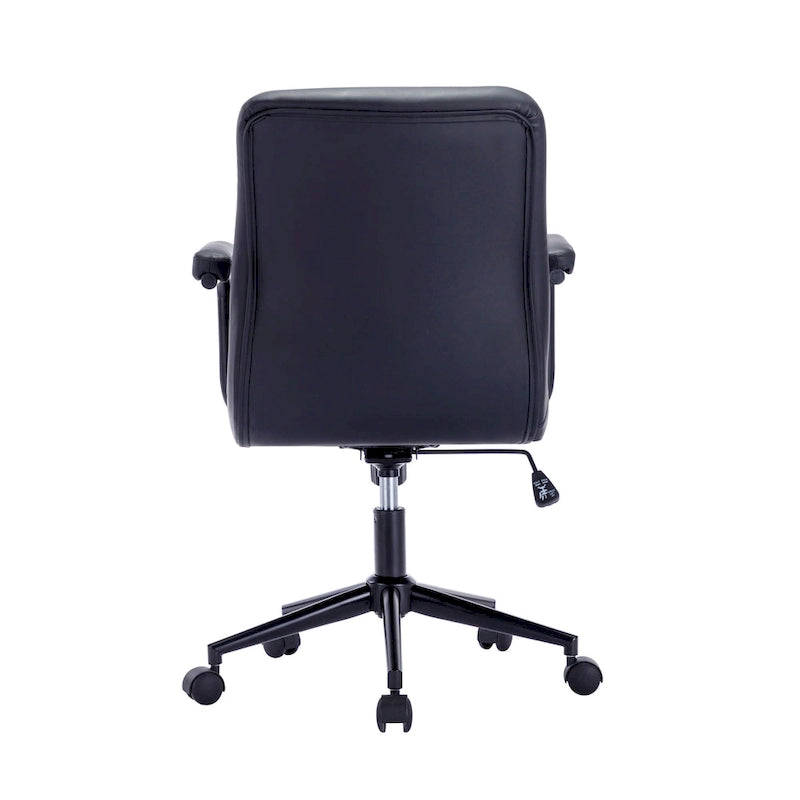 Chaise de bureau mi-hauteur en similicuir PU marron/blanc/noir avec dossier capitonné, hauteur réglable, inclinaison centrale et accoudoirs rembourrés, pour 1 personne