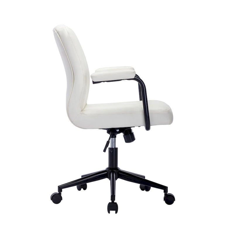 Chaise de bureau mi-hauteur en similicuir PU marron/blanc/noir avec dossier capitonné, hauteur réglable, inclinaison centrale et accoudoirs rembourrés, pour 1 personne