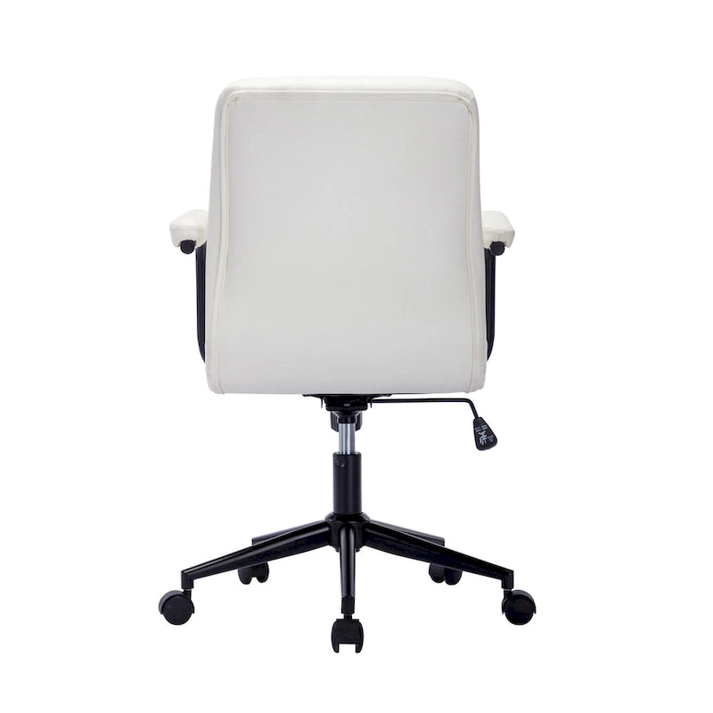 Chaise de bureau mi-hauteur en similicuir PU marron/blanc/noir avec dossier capitonné, hauteur réglable, inclinaison centrale et accoudoirs rembourrés, pour 1 personne
