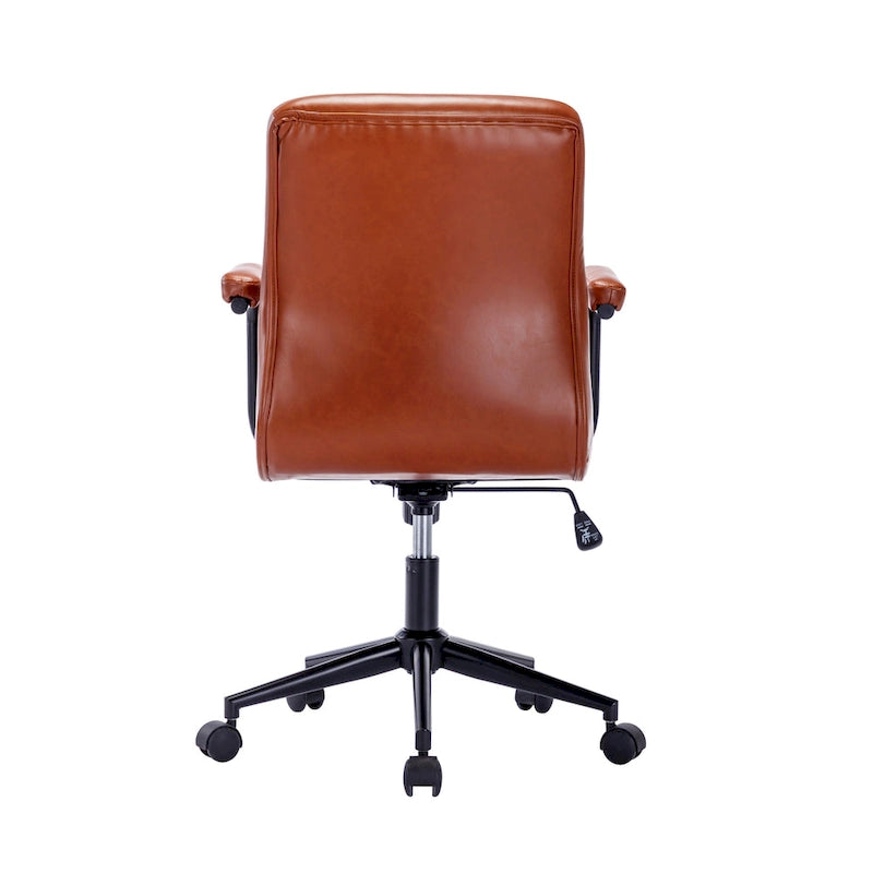 Chaise de bureau mi-hauteur en similicuir PU marron/blanc/noir avec dossier capitonné, hauteur réglable, inclinaison centrale et accoudoirs rembourrés, pour 1 personne