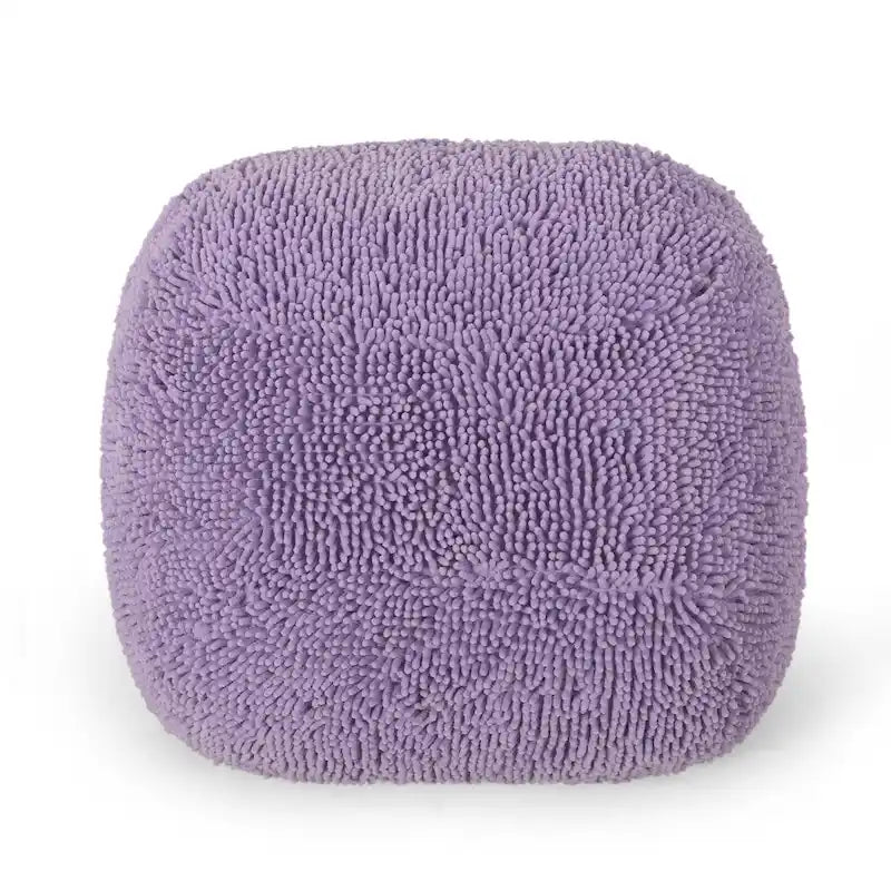 Pouf carré en chenille microfibre corail/jaune/lavande/anthracite avec housse amovible, 1 place