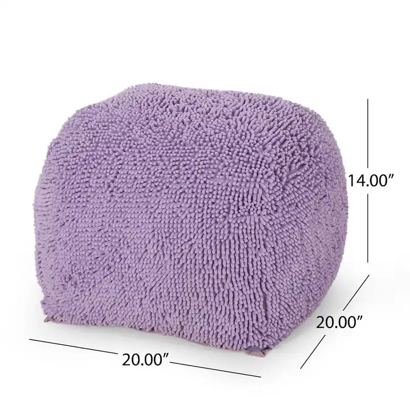 Pouf carré en chenille microfibre corail/jaune/lavande/anthracite avec housse amovible, 1 place