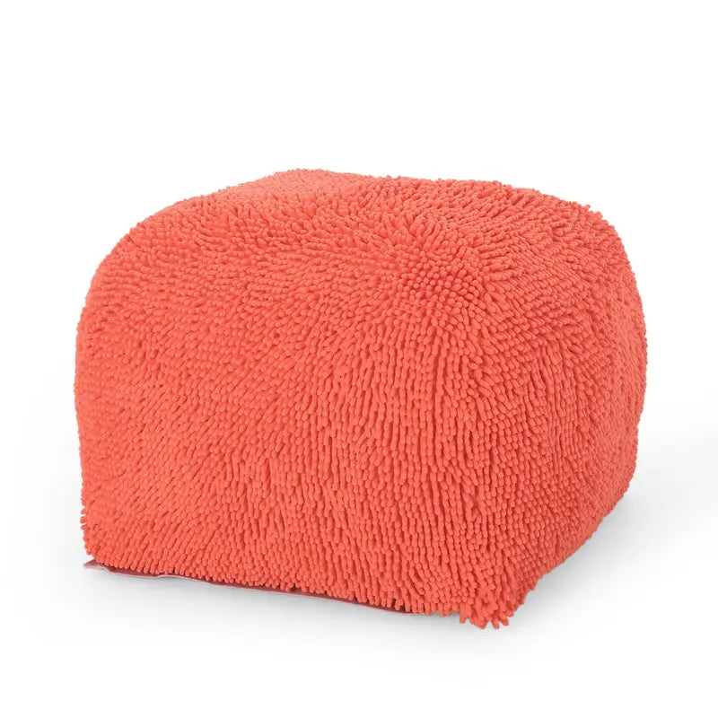 Pouf carré en chenille microfibre corail/jaune/lavande/anthracite avec housse amovible, 1 place