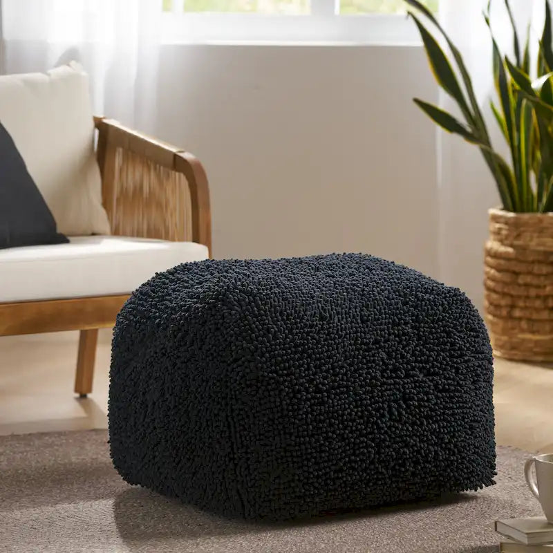 Pouf carré en chenille microfibre corail/jaune/lavande/anthracite avec housse amovible, 1 place
