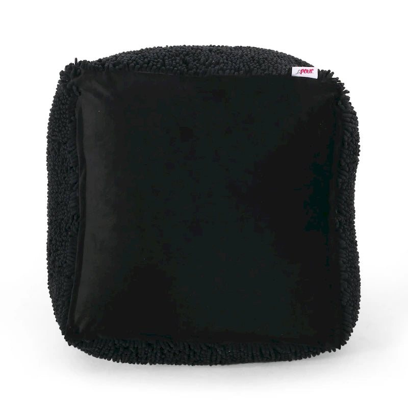 Pouf carré en chenille microfibre corail/jaune/lavande/anthracite avec housse amovible, 1 place