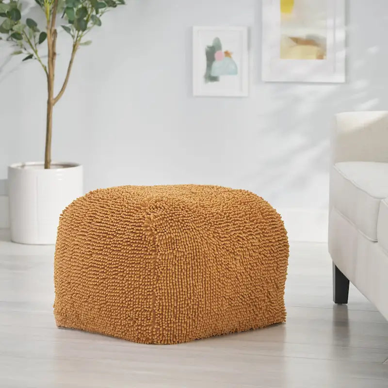 Pouf carré en chenille microfibre corail/jaune/lavande/anthracite avec housse amovible, 1 place