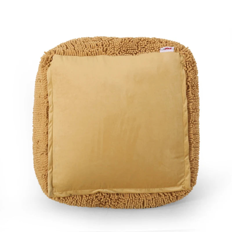 Pouf carré en chenille microfibre corail/jaune/lavande/anthracite avec housse amovible, 1 place