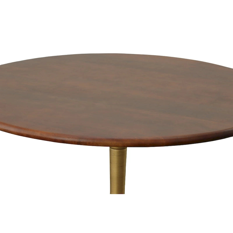 Table à manger ronde 40" en bois de manguier, coloris Orme/Doré antique ou Orme/Noir, avec pied tulipe en aluminium moulé, pour 4 personnes
