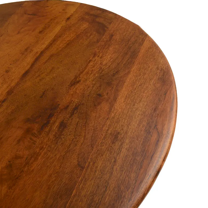 Table à manger ronde 40" en bois de manguier, coloris Orme/Doré antique ou Orme/Noir, avec pied tulipe en aluminium moulé, pour 4 personnes