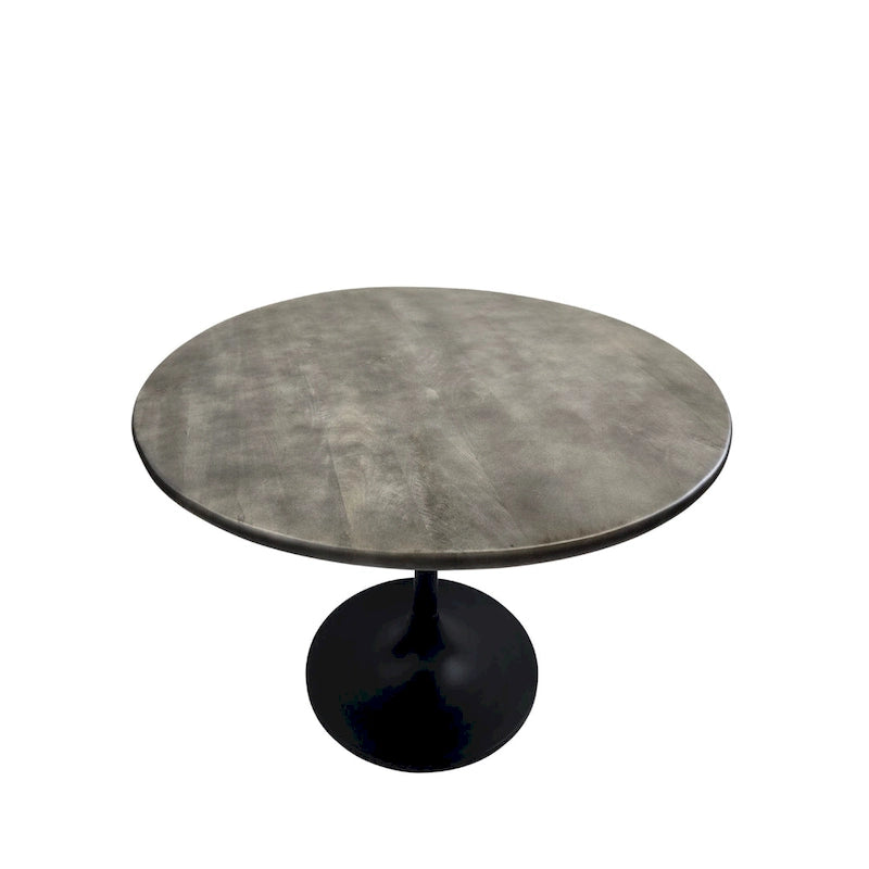 Table à manger ronde 40" en bois de manguier, coloris Orme/Doré antique ou Orme/Noir, avec pied tulipe en aluminium moulé, pour 4 personnes