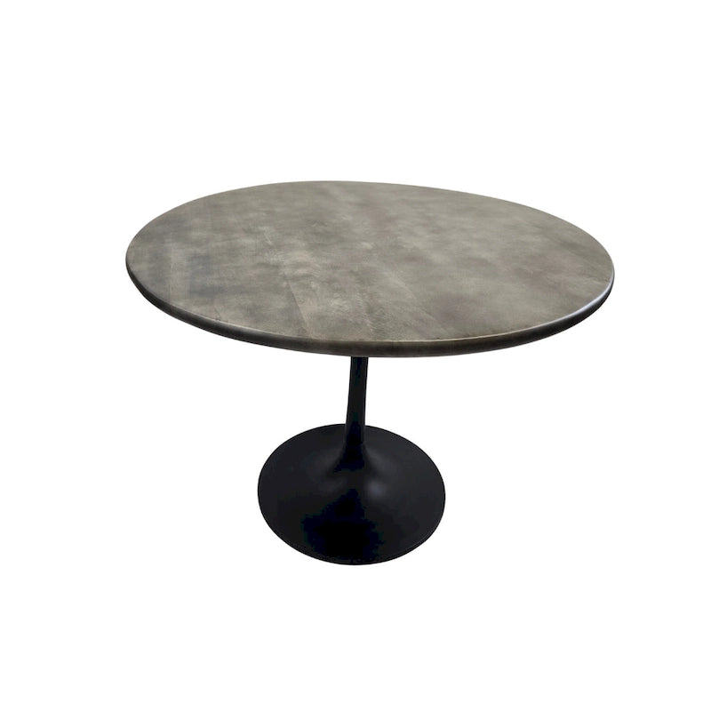 Table à manger ronde 40" en bois de manguier, coloris Orme/Doré antique ou Orme/Noir, avec pied tulipe en aluminium moulé, pour 4 personnes