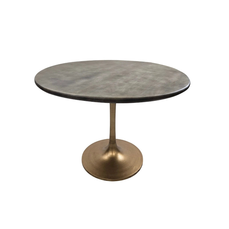 Table à manger ronde 40" en bois de manguier, coloris Orme/Doré antique ou Orme/Noir, avec pied tulipe en aluminium moulé, pour 4 personnes