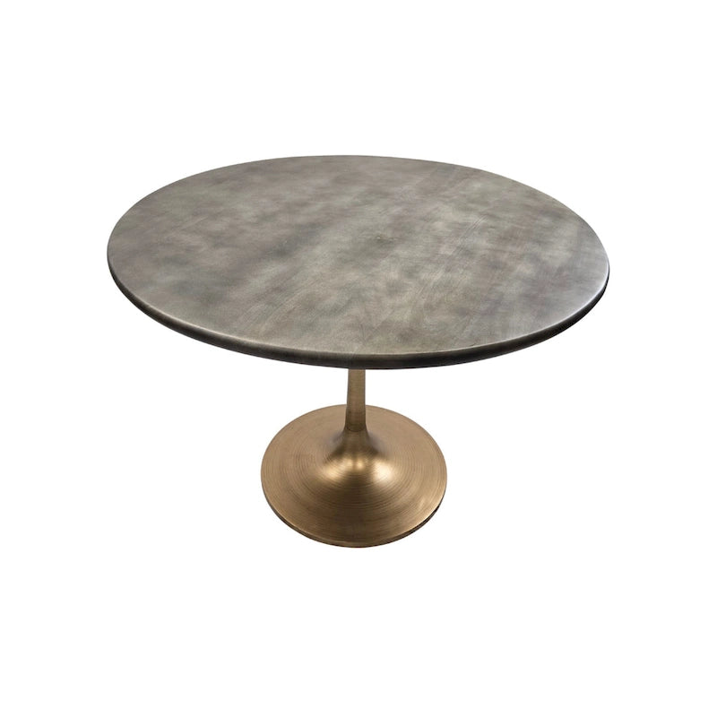 Table à manger ronde 40" en bois de manguier, coloris Orme/Doré antique ou Orme/Noir, avec pied tulipe en aluminium moulé, pour 4 personnes