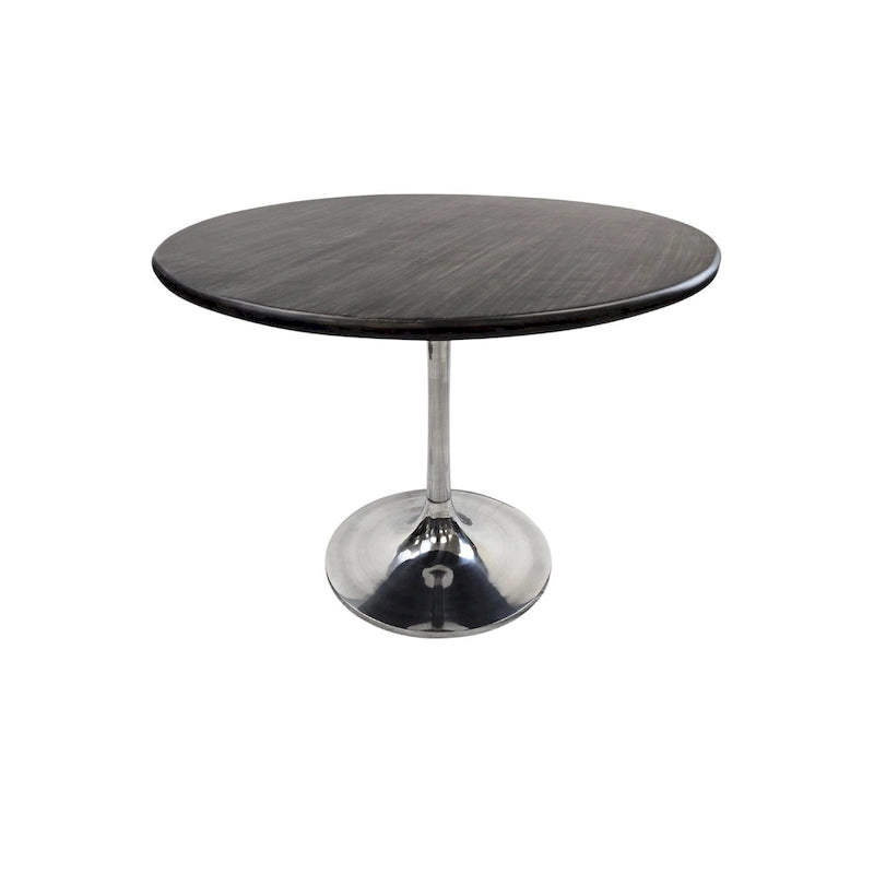 Table à manger ronde 40" en bois de manguier, coloris Orme/Doré antique ou Orme/Noir, avec pied tulipe en aluminium moulé, pour 4 personnes