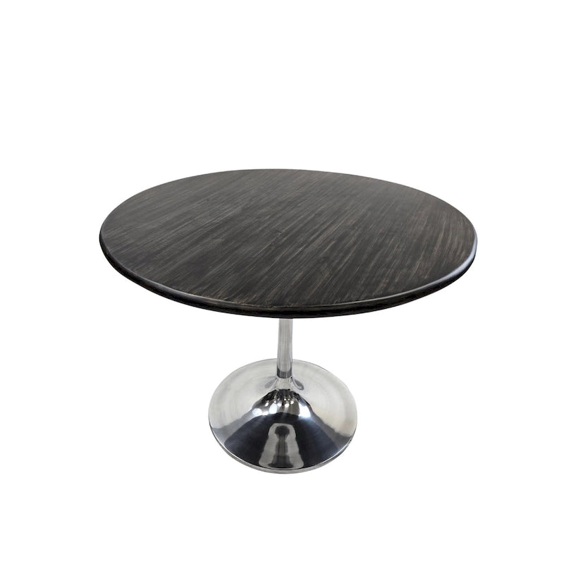 Table à manger ronde 40" en bois de manguier, coloris Orme/Doré antique ou Orme/Noir, avec pied tulipe en aluminium moulé, pour 4 personnes