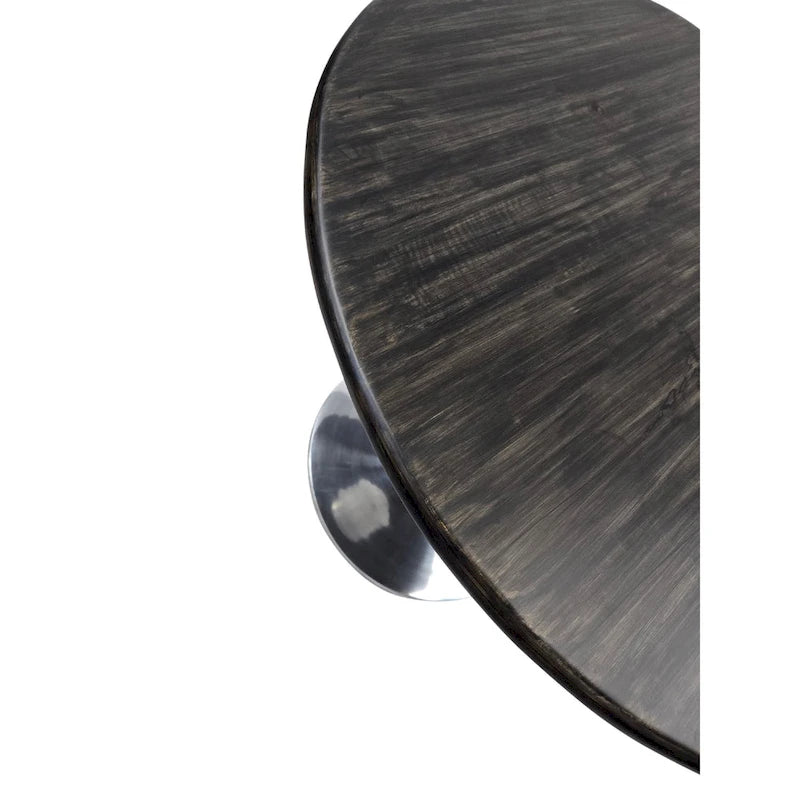 Table à manger ronde 40" en bois de manguier, coloris Orme/Doré antique ou Orme/Noir, avec pied tulipe en aluminium moulé, pour 4 personnes
