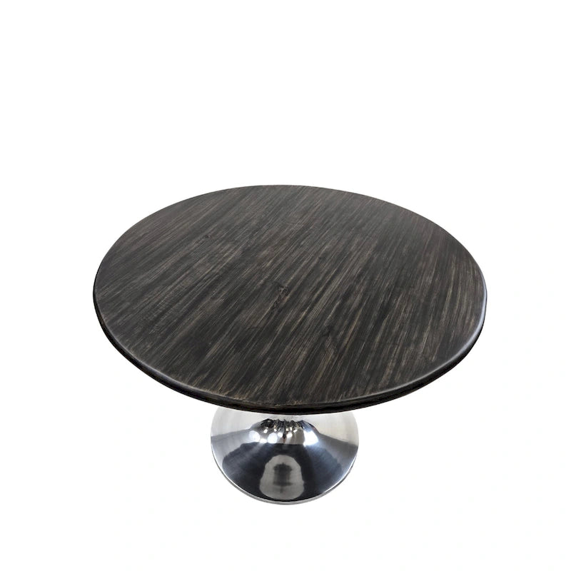 Table à manger ronde 40" en bois de manguier, coloris Orme/Doré antique ou Orme/Noir, avec pied tulipe en aluminium moulé, pour 4 personnes