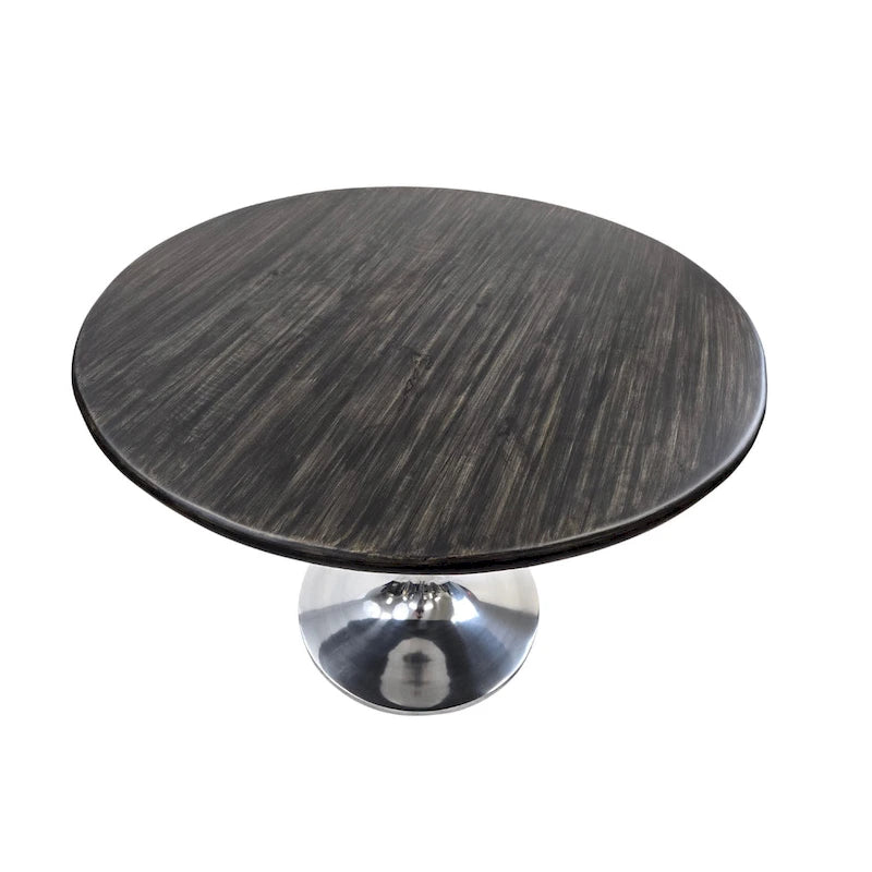 Table à manger ronde 40" en bois de manguier, coloris Orme/Doré antique ou Orme/Noir, avec pied tulipe en aluminium moulé, pour 4 personnes