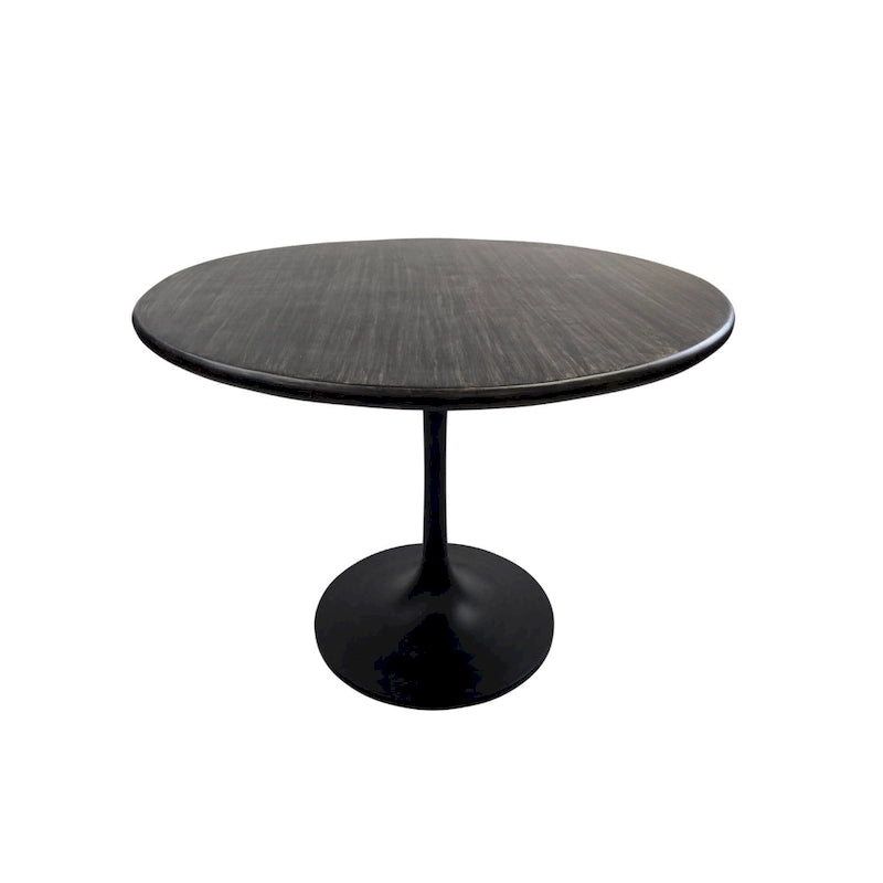 Table à manger ronde 40" en bois de manguier, coloris Orme/Doré antique ou Orme/Noir, avec pied tulipe en aluminium moulé, pour 4 personnes