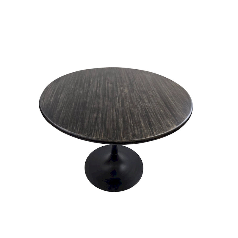 Table à manger ronde 40" en bois de manguier, coloris Orme/Doré antique ou Orme/Noir, avec pied tulipe en aluminium moulé, pour 4 personnes
