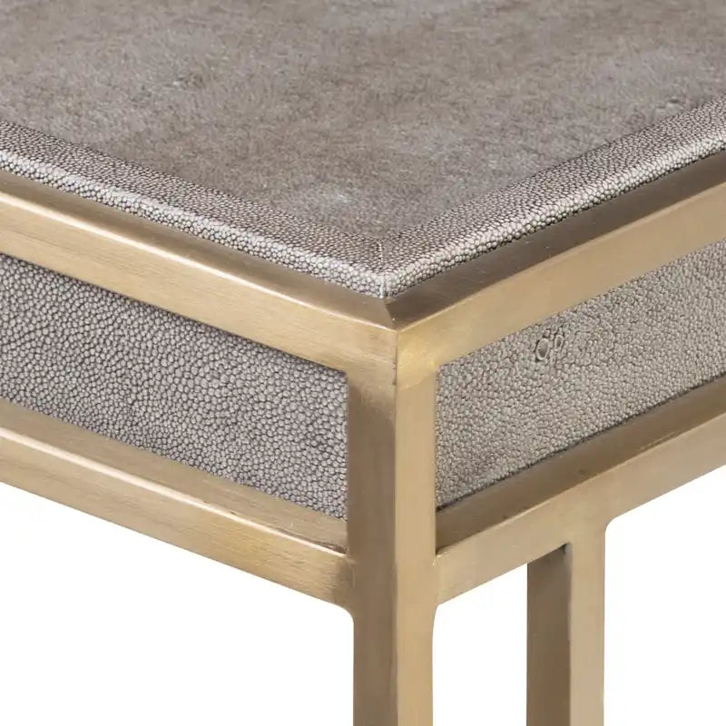 Console moderne plateau gris anthracite avec cadre en laiton brossé et plateau en faux galuchat