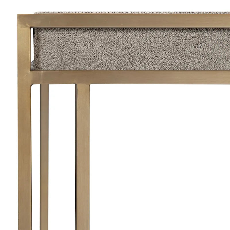 Console moderne plateau gris anthracite avec cadre en laiton brossé et plateau en faux galuchat