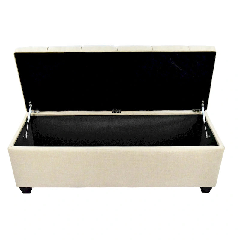 Banc de rangement capitonné en lin avec couvercle hydraulique et pieds en bois expresso, 1-2 places, 4 couleurs