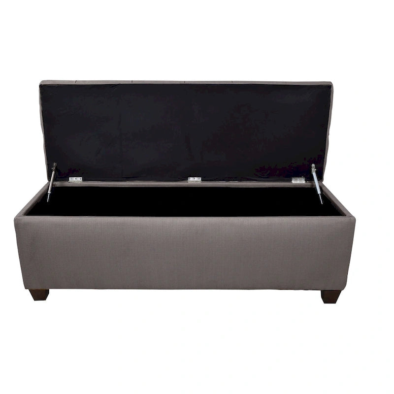 Banc de rangement capitonné en lin avec couvercle hydraulique et pieds en bois expresso, 1-2 places, 4 couleurs