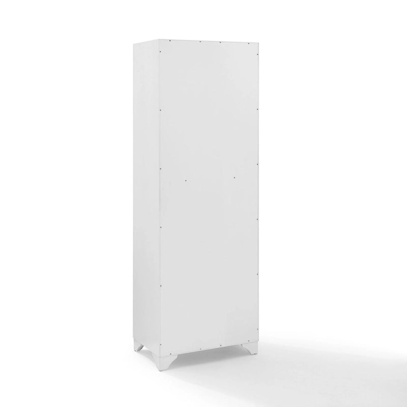 Armoire de rangement de cuisine de style transitoire vieilli blanc avec 2 armoires à double porte, 1 tiroir à extension complète et quincaillerie en laiton