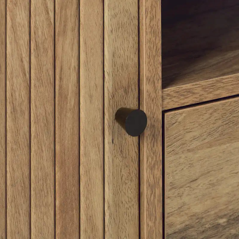 Meuble TV marron avec portes coulissantes à tambour et tiroir, pour téléviseurs jusqu'à 75"