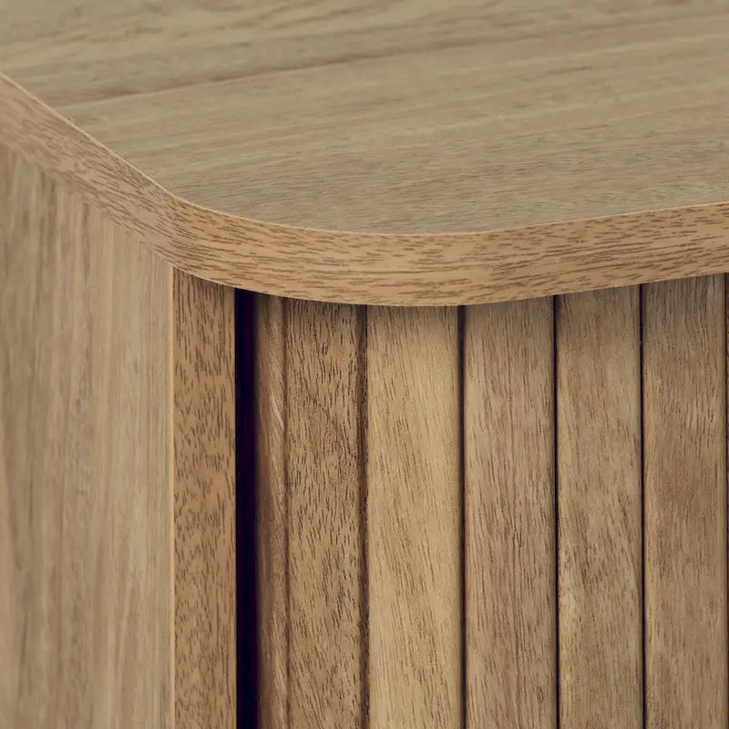 Meuble TV marron avec portes coulissantes à tambour et tiroir, pour téléviseurs jusqu'à 75"