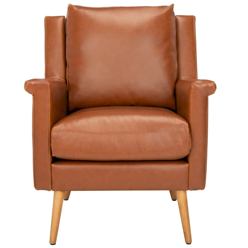 Fauteuil de style Mid-Century avec pieds évasés en chêne, 1 place, Cognac/Pierre/Olive/Marine