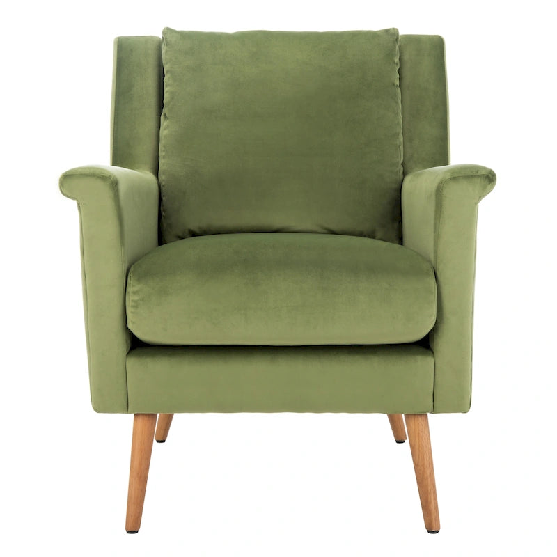 Fauteuil de style Mid-Century avec pieds évasés en chêne, 1 place, Cognac/Pierre/Olive/Marine